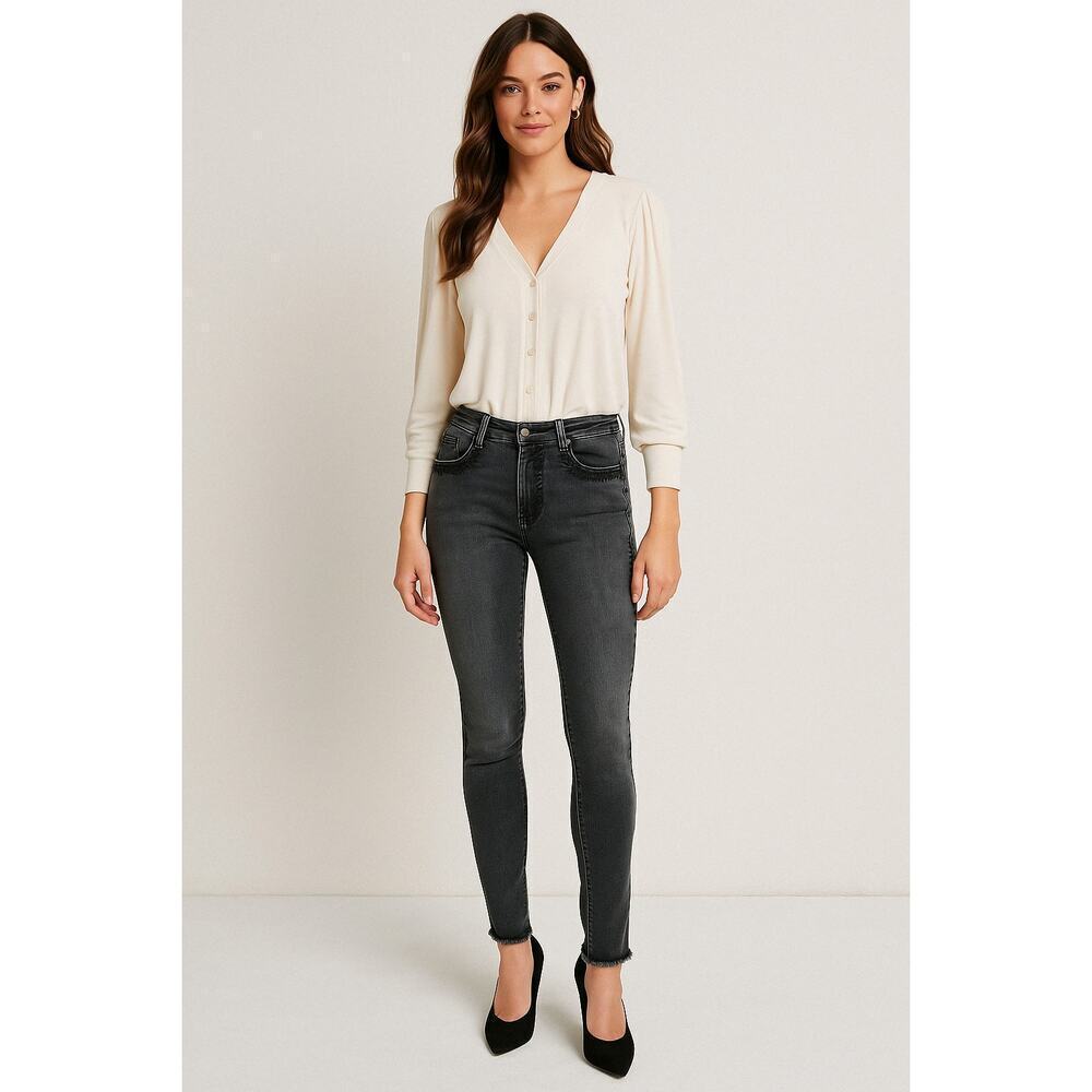 New POL Skinny Jeans Gray Embroidered Raw Hem Stretch Boho Size M